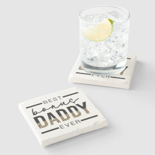 Best Bonus Daddy Ever Leopard Typography Stone Coaster