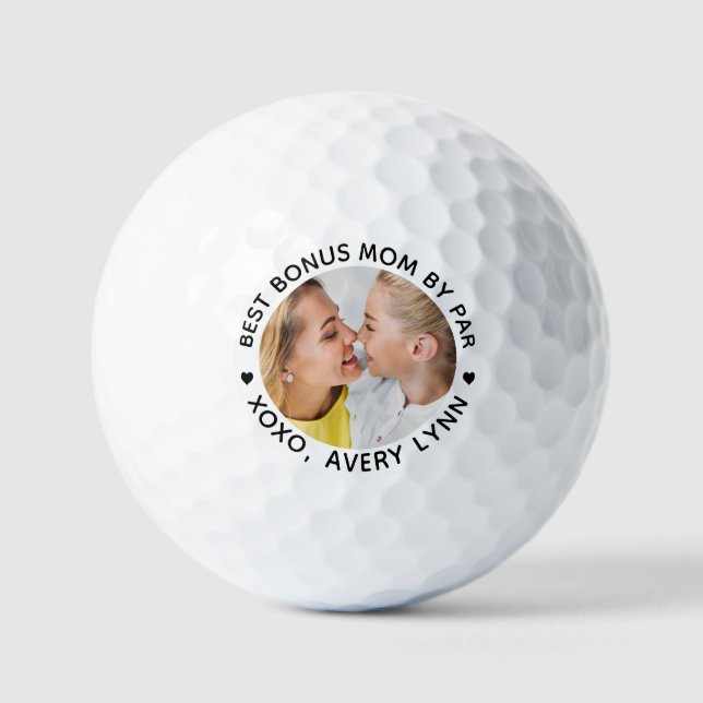 Best BONUS MOM By Par Personalized Photo Golf Balls (Front)
