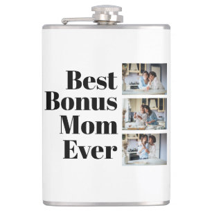 Best Bonus Mom Ever Mother's Day 3 Photo Collage Hip Flask