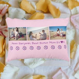 Best Bonus Mom Ever, w/ Heart. Name + 3 Photos Accent Pillow