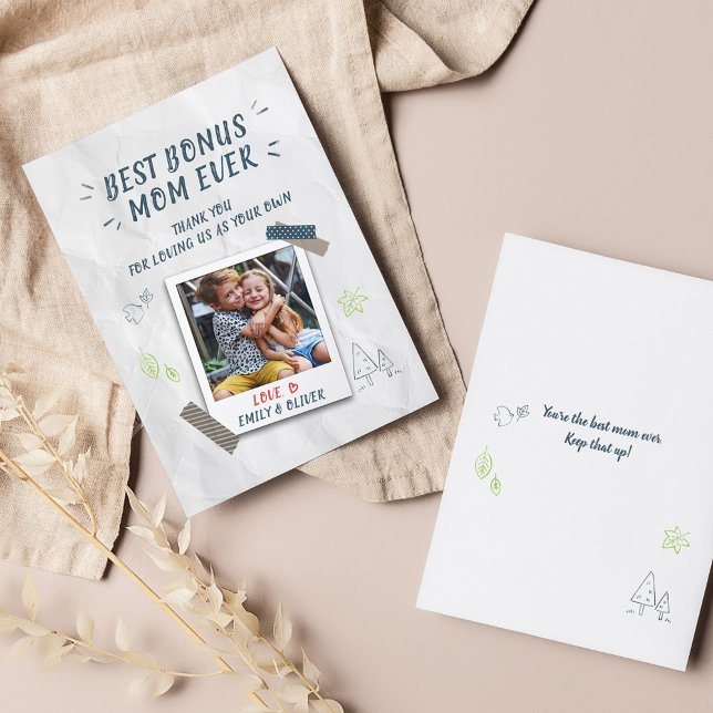 Best Bonus Mom Mothers Day Stepmom Custom Photo Holiday Card (Creator Uploaded)