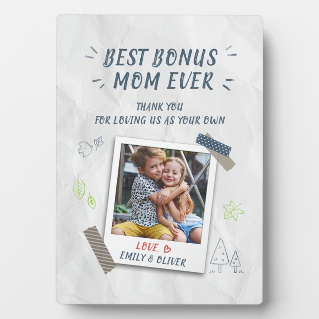 Best Bonus Mom Mothers Day Stepmom Custom Photo Plaque (Front)