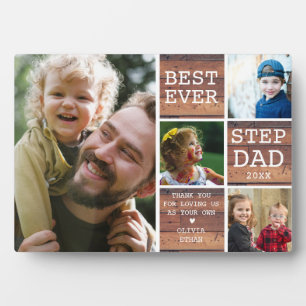 Best Bonus Step Dad 4 Photo Collage Rustic Wood Plaque