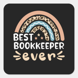Best Bookkeeper ever Leopard Rainbow Gift Mom Square Sticker