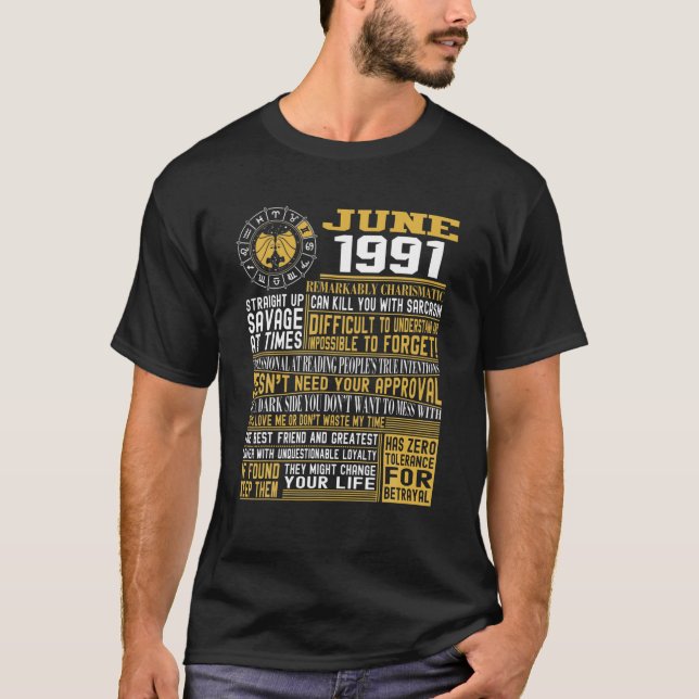 Best Born June 1991 Gemini Zodiac Signs 30Th Birth T-Shirt (Front)