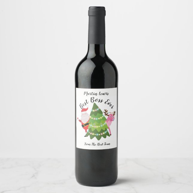 Best Boss ever christmas wine label Personalized (Front)