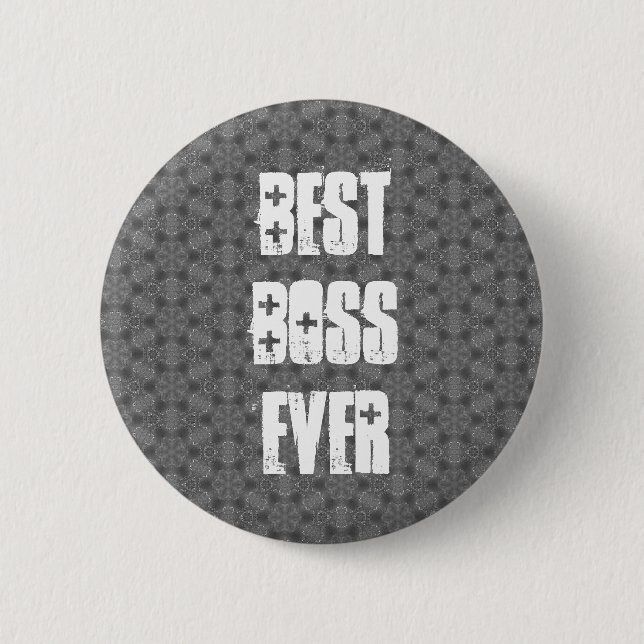 Best Boss Ever Modern Silver Star Pattern 2 Inch Round Button (Front)