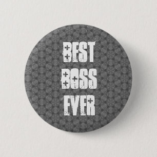 Best Boss Ever Modern Silver Star Pattern 2 Inch Round Button