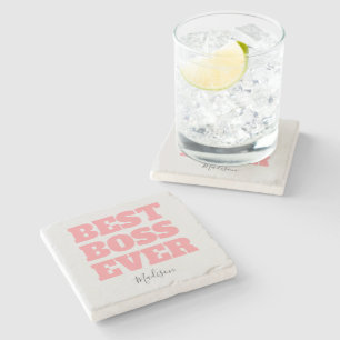 Best Boss Ever Pink Typography Script Personalized Stone Coaster
