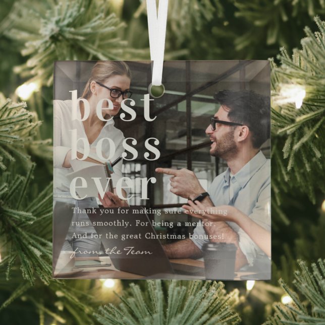 Best Boss Ever | Quote & Photo Gift  Glass Ornament (Insitu)