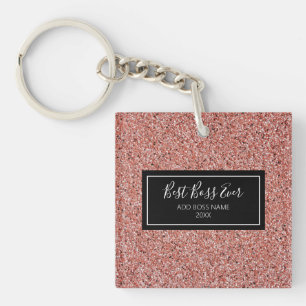 Best Boss Ever Rose Gold Glitter Personalized Year Keychain