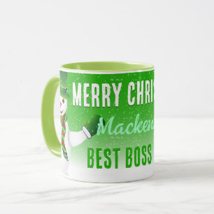 Best Boss Ever with Snowman on Christmas GREEN Mug