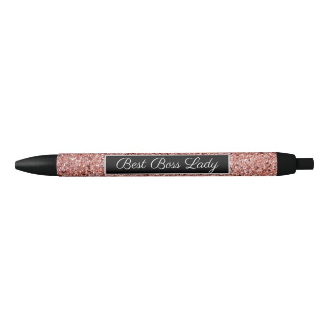 Best Boss Lady Rose Gold Faux Glitter Black Ink Pen (Front)