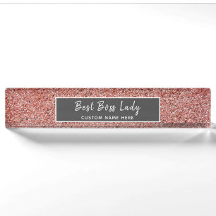 Best Boss Lady Rose Gold Glitter Personalized Nameplate