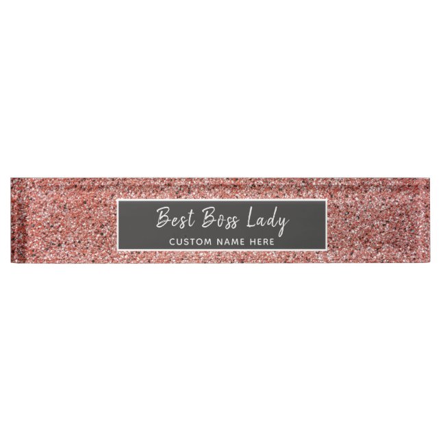 Best Boss Lady Rose Gold Glitter Personalized Nameplate (Front)