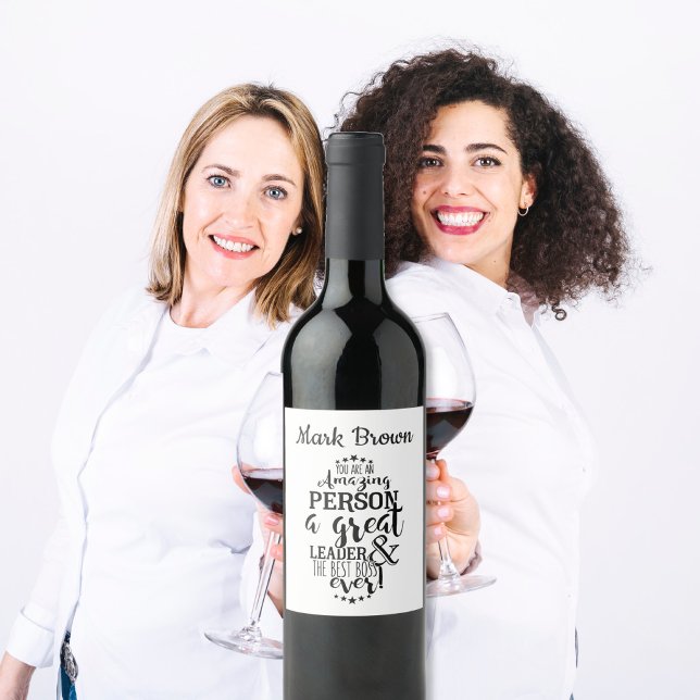 Best Boss quote custom name Appreciation fun  Wine Label (Creator Uploaded)
