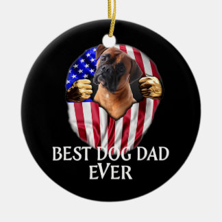 Best Boxer Dad Ever Cute Dog Lover American Flag Ceramic Ornament