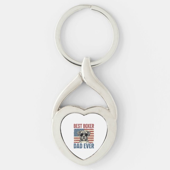 Best Boxer Dad Ever Vintage Dog Keychain (Front)