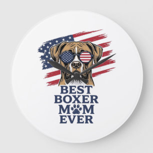 Best Boxer Mom Ever Patriotic Dog Shirt Design_1 Large Clock