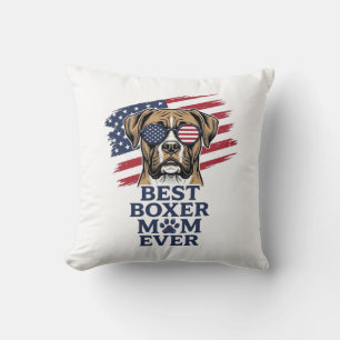 Best Boxer Mom Ever Patriotic Dog Shirt Design_1 Throw Pillow