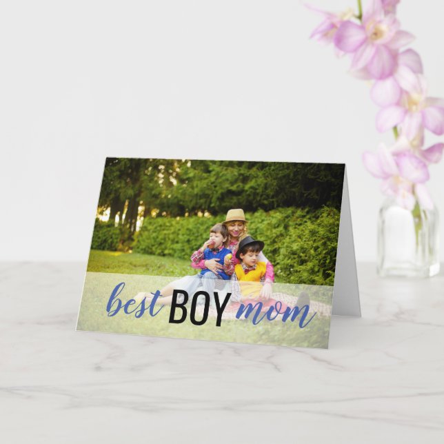 Best Boy Mom Photo Mother's Day Card (Orchid)
