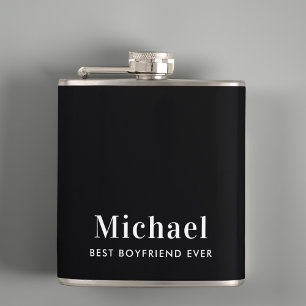 Best Boyfriend Ever Monogram Black Hip Flask