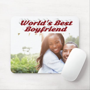 Best Boyfriend Photo with burgundy text   Mouse Pad