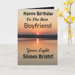 Best Boyfriend Your Light Shines Bright Birthday Card<br><div class="desc">Express your love to your boyfriend on an inspirational sunset birthday card with the verse “Your Light Shines Bright”. The minimal design is modern with bold colours of gold and black showing glowing water and a peaceful lake.</div>