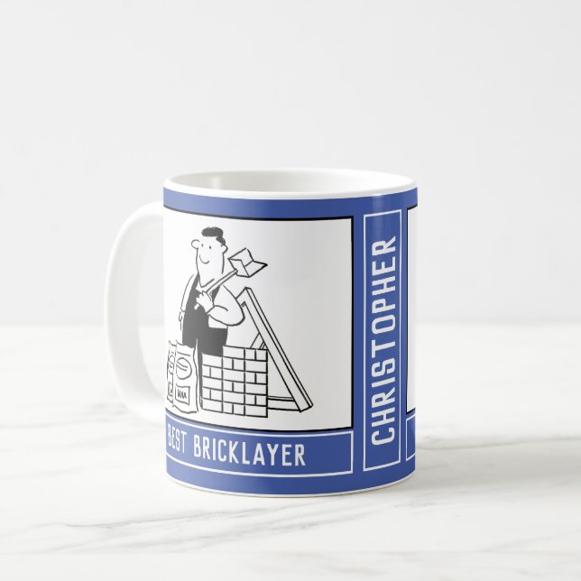 Best Bricklayer Cartoon with Name Choice. Coffee Mug (Front Left)