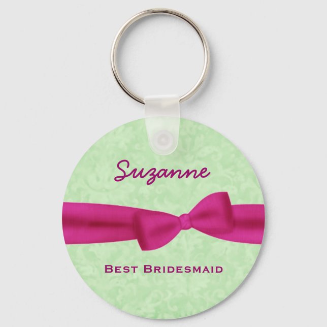 Best Bridesmaid Custom Name Printed Bow Gift V02 Keychain (Front)