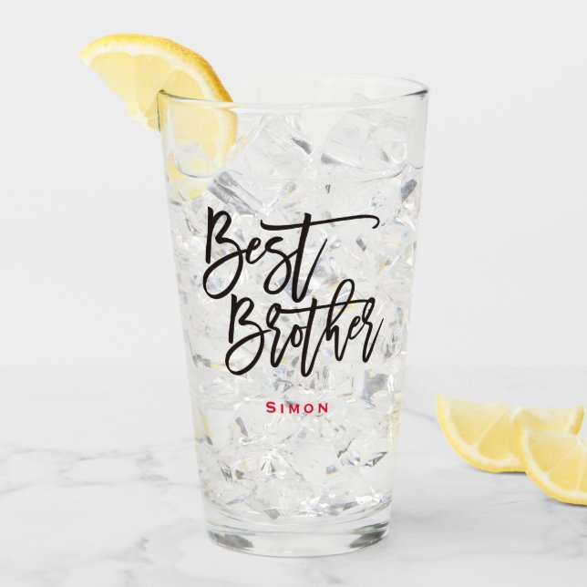 Best Brother Stylish Black Script Red Name Gift Glass (Front Ice)