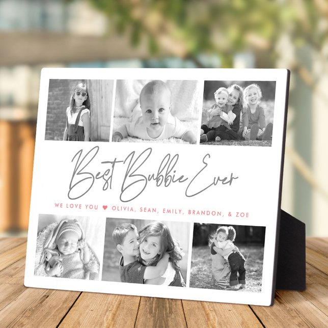 Best Bubbie Ever 6 Photo Collage Modern Script Plaque (Creator Uploaded)