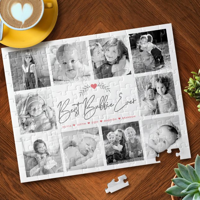 Best Bubbie Ever Script 10 Photo Collage Modern Jigsaw Puzzle (Creator Uploaded)