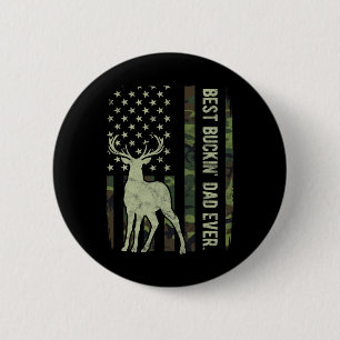 Best Buckin' Dad Camouflage American Flag Deer Hun 2 Inch Round Button
