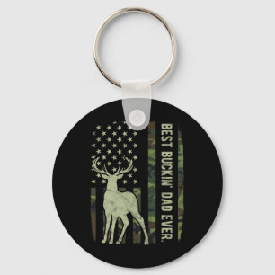 Best Buckin' Dad Camouflage American Flag Deer Hun Keychain