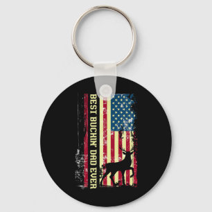 Best Buckin Dad Ever Patriotic Hunter Gift Hunting Keychain