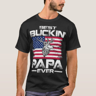 Best Buckin' Papa Ever USA Flag Deer Hunting T-Shirt