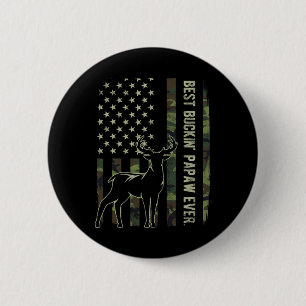 Best Buckin' Papaw Camo American Flag Deer Hunting 2 Inch Round Button