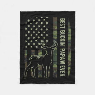 Best Buckin' Papaw Camo American Flag Deer Hunting Fleece Blanket