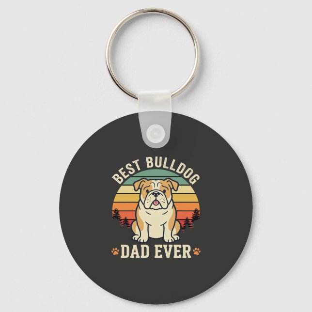 Best Bulldog Dad Ever Retro Vector Keychain (Front)