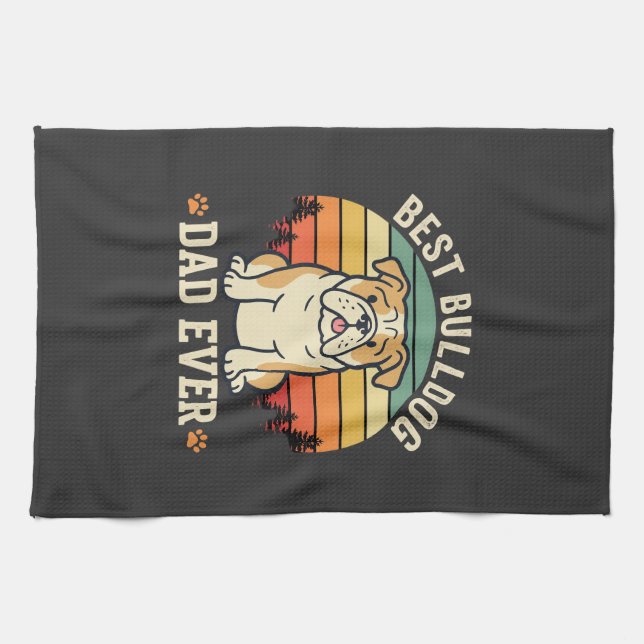 Best Bulldog Dad Ever Retro Vector Kitchen Towel (Horizontal)