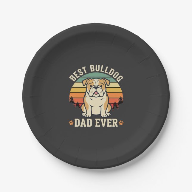 Best Bulldog Dad Ever Retro Vector Paper Plate (Front)