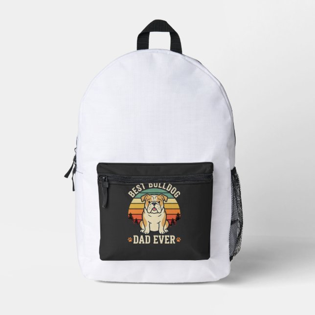 Best Bulldog Dad Ever Retro Vector Printed Backpack (Front)