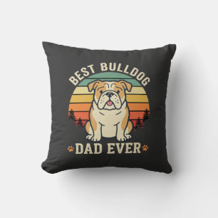 Best Bulldog Dad Ever Retro Vector Throw Pillow