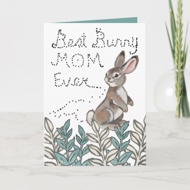 Best Bunny Mom Ever Cute Rabbit Text Birthday Card (Front)