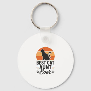 Best Cat Aunt Ever Vintage Sunset Cat Shirt Design Keychain
