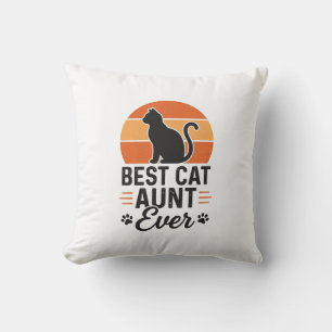Best Cat Aunt Ever Vintage Sunset Cat Shirt Design Throw Pillow