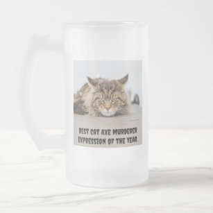 Best cat axe murderer expression frosted glass beer mug