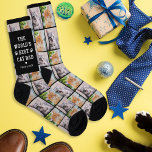 Best Cat Dad Custom Pet Photo Collage Socks<br><div class="desc">Create your own unique custom-printed socks, or give to a cat lover you know would love them! This simple and modern design includes a photo collage grid of two favourite photos of your furry best friend with a black background that coordinates with the sock details. Personalize the modern white "The...</div>