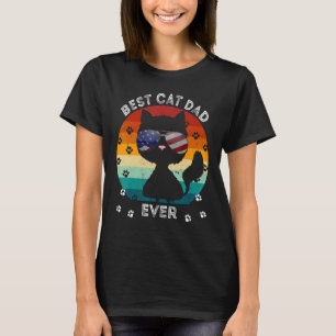 Best Cat Dad Ever American USA Flag 4 July Rainbow T-Shirt